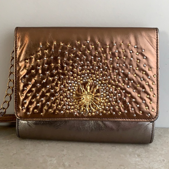 Manolucci Handbags - Manolucci padded leather metallic bronze gold silver evening bag purse sunburst